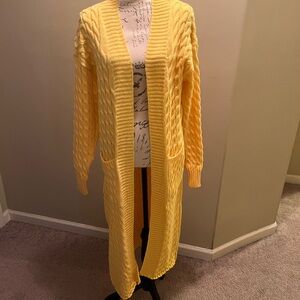 SHEIN Yellow Cable Knit Long Cardigan